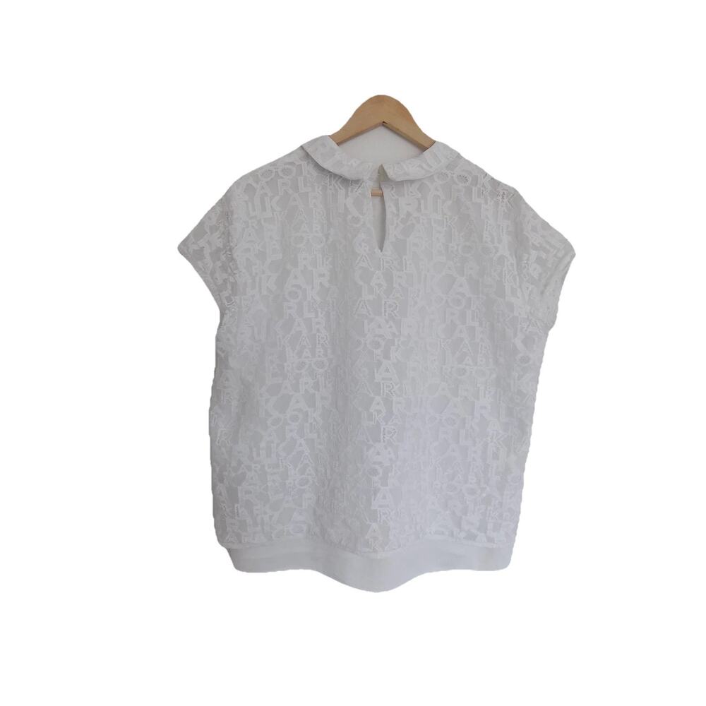 Karl Lagerfeld white lace blouse short sleeve size Large - Picture 4 of 9